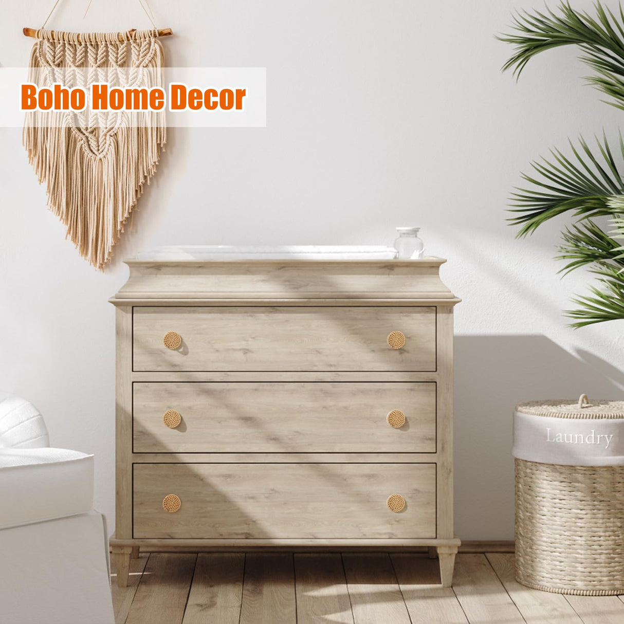 ANPHSIN 12 Pack Boho Rattan Dresser Knobs- Durable Beech Wood Drawer Knobs Handmade Wicker Woven Pulls with 24 Screws for Cabinets, Furniture ANPHSIN