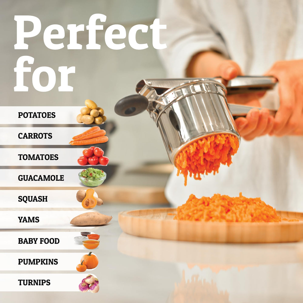 PriorityChef Large 15oz Potato Ricer, Heavy Duty Stainless Steel Potato Masher and Ricer Kitchen Tool, Press and Mash Kitchen Gadget For Perfect Mashed Potatoes - Everytime Priority Chef