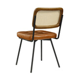 Art Leon Rattan Dining Chairs, Set of 2, Rubber Wood Frame, Mid Century Modern Dining Room Chairs with Rattan Woven Back, Faux Leather Upholstered Kitchen Chairs with Black Metal Legs, Yellow Brown Art Leon