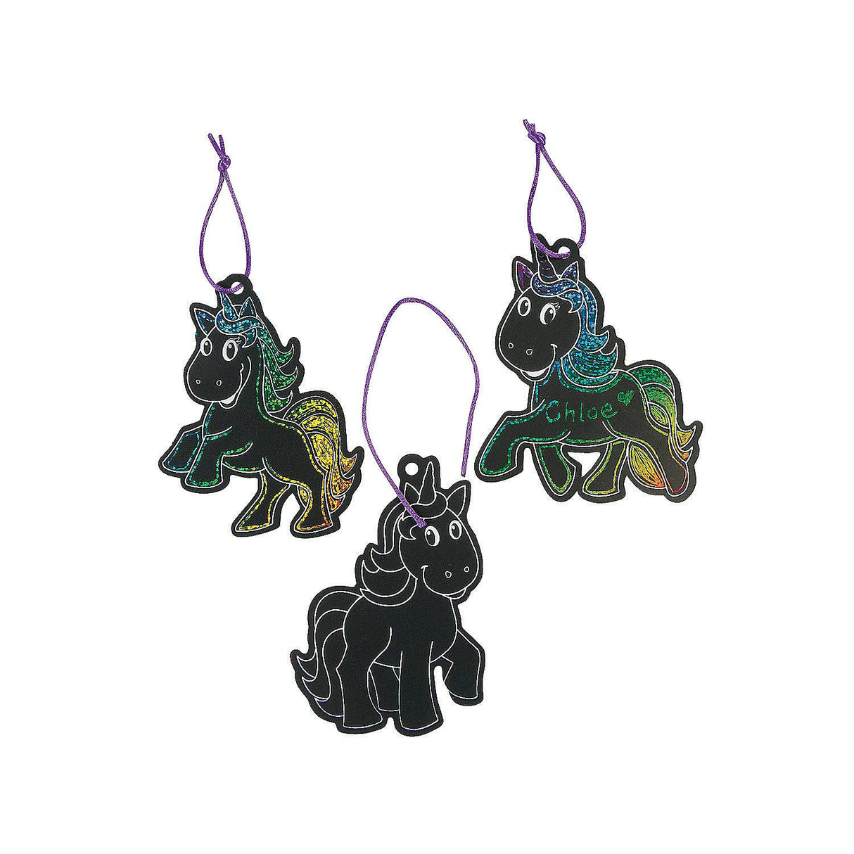 Unicorn Magic Scratch Ornaments - 24 Pc - Crafts for Kids and Fun Home Activities Fun Express