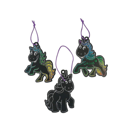 Unicorn Magic Scratch Ornaments - 24 Pc - Crafts for Kids and Fun Home Activities Fun Express