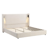 Christopher Knight Home Hazel 49.20" H King Headboard Bed, Upholstered King Size Bed, Slats Panel Support Platform, No Spring Box Needed, Wingback Headboard with Reading Lamps and USB, Beige Christopher Knight Home