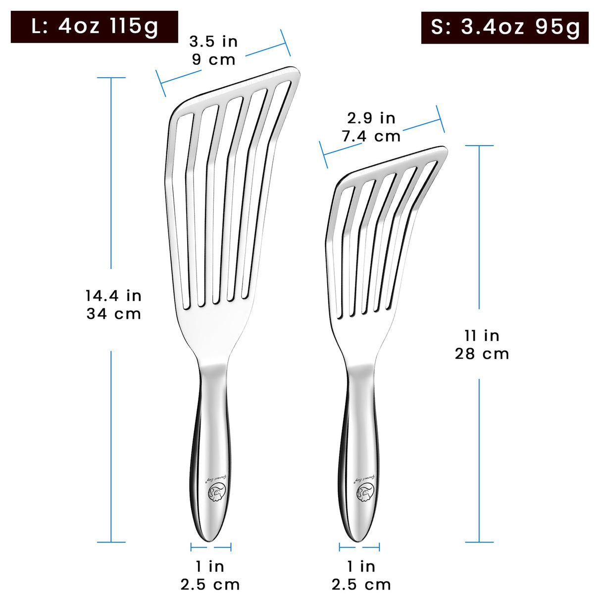 Fish Spatula Stainless Steel Combo, 1 Large Fish Turner Spatula + 1 Small Griddle Spatula, Metal Spatula for Kitchen Use, Slotted Spatulas, Frying Spatula with Thin Edge Ideal for Turning & Flipping Gourmet Easy