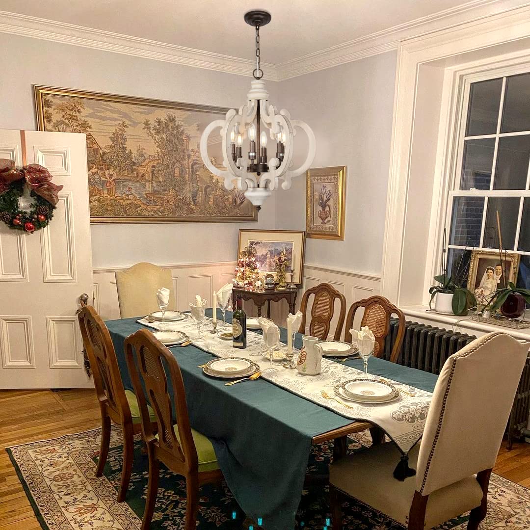 HMVPL Famrhouse Chandeliers for Bedrooms,6-Lights Dining Room Light Fixtures Over Table,Farmhouse Wooden Pendant Light with Candle Sockets,Retro Chandelier for Living Room Kitchen Foyer Island(20.1") HMVPL