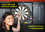 THOUSAND OAKS BARREL Personalized Dart Board Cabinet Set with 6 Steel Tip Darts, Chalk & Eraser Set - Man Cave Furniture, Decor Dart Boards for Adults - Bourbon Bar Dartboard (121) THOUSAND OAKS BARREL
