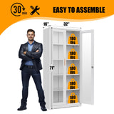 71" Glass Display Cabinet, Metal Storage Cabinet with Glass Doors, Curio Display Cabinet with 4 Adjustable Shelves, White Locking Cabinet for Living Room, Kitchen, Hallway, Office - Assembly Required MetalMax