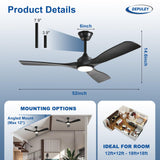 Depuley 52-Inch Ceiling Fan with Light: Black 3 Blade Outdoor Fans for Patios - Dimmable Indoor Fan with Remote APP Control Ultra Quiet DC Motor Reversible 6 Speed Timer Depuley