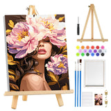 MOGTAA Flowers Girls Paint by Numbers Kit for Adults Beginners with Frame, Adult Paint by Number Kits on Canvas with Easel, Easy DIY Oil Painting Kits for Home Decor, 8x12in MOGTAA
