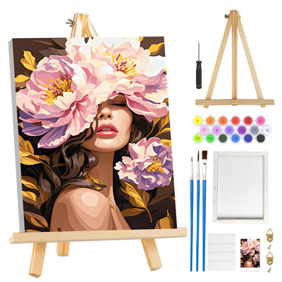 MOGTAA Flowers Girls Paint by Numbers Kit for Adults Beginners with Frame, Adult Paint by Number Kits on Canvas with Easel, Easy DIY Oil Painting Kits for Home Decor, 8x12in