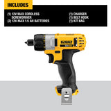 DEWALT 12V MAX Cordless Screwdriver, 1/4-Inch Hex Chuck, 1-Inch Bit Tips, Electric (DCF610S2) DEWALT