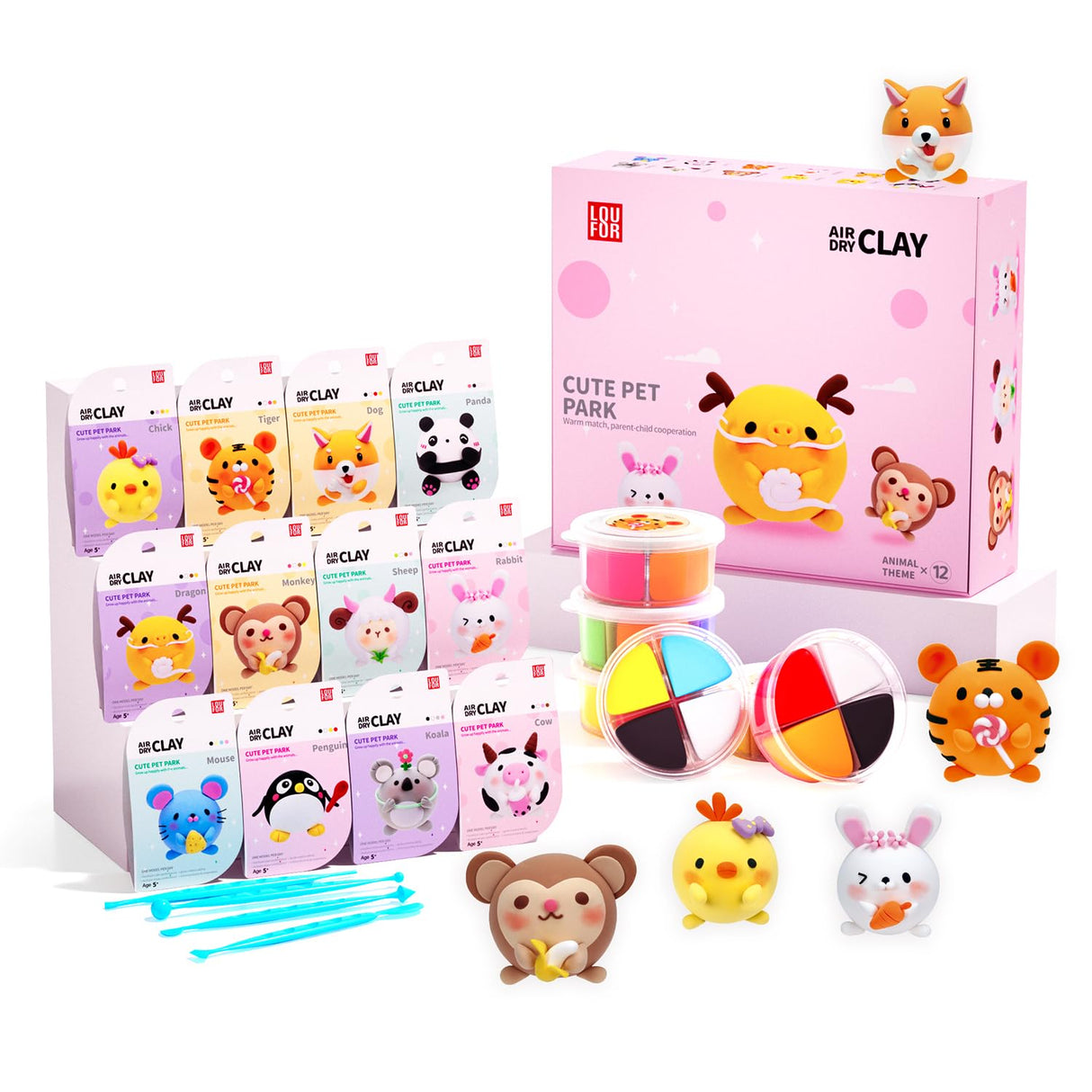 LOUFOR Air Dry Clay Kits - Modeling Clay for Kids, Ultra Light & Soft, Safe & Non-Toxic, DIY Airdryclay Kit with Sculpting Tools and Tutorials, Creatible Art Crafts Toys Gifts for Boys Girls LOUFOR