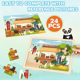 Wooden Farm Puzzles for Kids Age 3 4 5 Year Old, 4 Pack 24 Pcs Montessori Toddler Jigsaw Puzzles for Girl boy Activities Preschool Learning Educational Birthday Gift LACCHOUFEE
