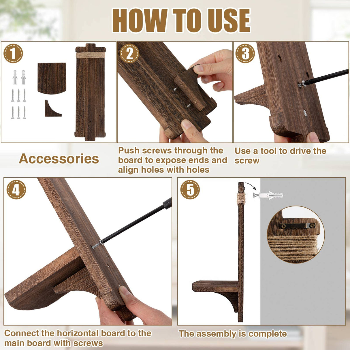 2Pcs Rustic Wall Hanging Candle Sconces- Farmhouse Wall Mounted Wooden Candle Holders for Flower Vase- Handmade Hanging Wall Sconces for Bedroom Living Room Kitchen Bathroom (Brown) Alphatool