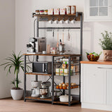 Kalrin Rustic Brown Large Bakers Rack with Power Outlets, Hooks, and Wire Baskets for Organised Kitchen Storage Kalrin