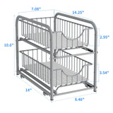 AIYAKA under sink storage 2 Tier Stackable Sliding Basket Organizer Drawer For Kitchen And Bathroom/Cabinet Drawers,silver AIYAKA