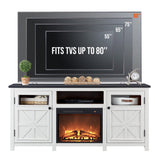 JXQTLINGMU Fireplace TV Stand for 80 Inch TV, Farmhouse Highboy Entertainment Center w/23'' Electric Fireplace & Cross Barn Door, Large TV Console for TVs Up to 80", 70 inches, White JXQTLINGMU