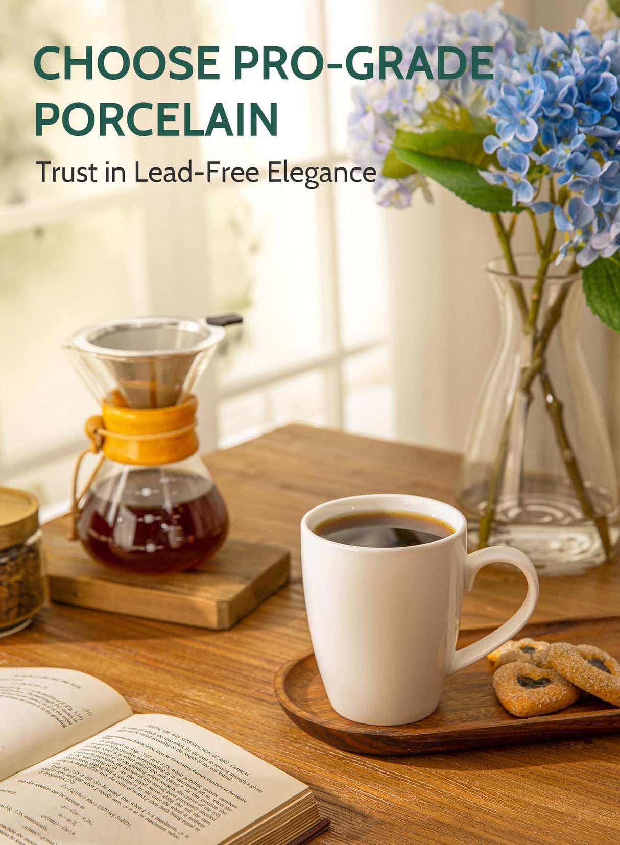 Sweese Porcelain Coffee Mugs - 16 Ounce - Set of 6, Cups for Latte, Hot Tea, Cappuccino, Mocha, Cocoa, White Sweese