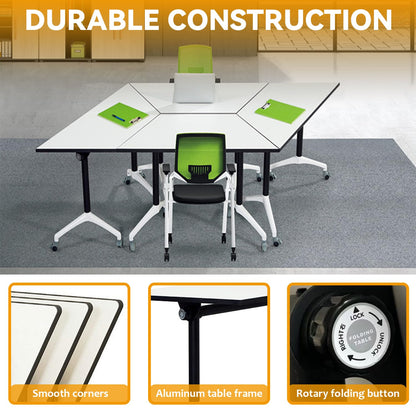 Folding Conference Table,Mobile Flip Top Meeting Table,Modern White Conference Room Table Portable,Foldable Rolling Training Table with Locking Wheels for Office,Meeting Room,Easy Assembly (1 - WoodArtSupply