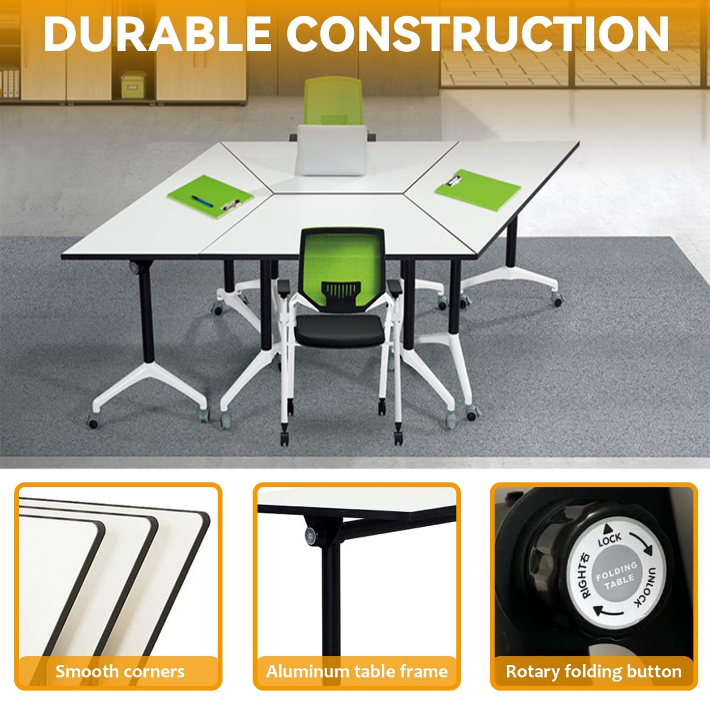 Conference Table,6 Pack Foldable Conference Room Table,47.2in Rolling Meeting Seminar Table with Casters,Business Mobile Training Table for 6-8 People,Modern Seminar Boardroom Table for Office