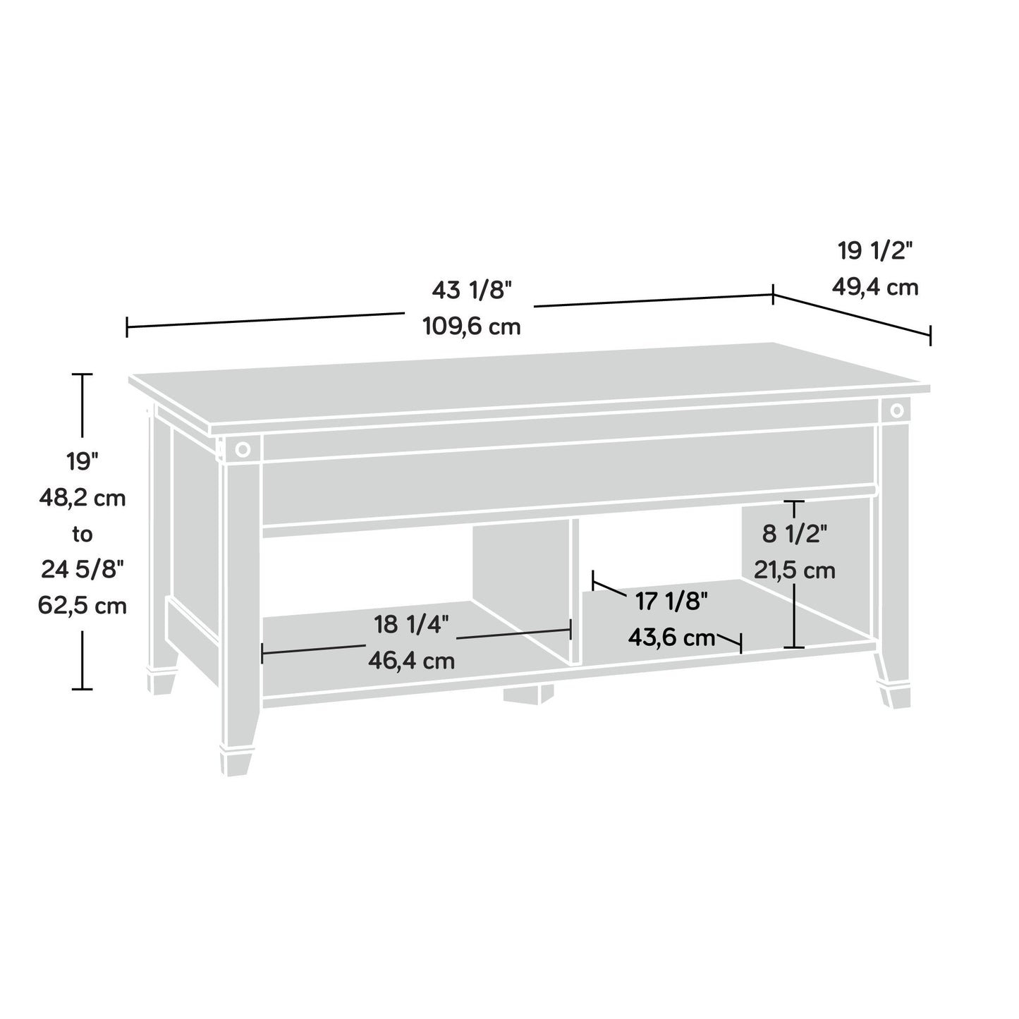 Sauder Carson Forge Lift Top Coffee Table, Lintel Oak finish - WoodArtSupply