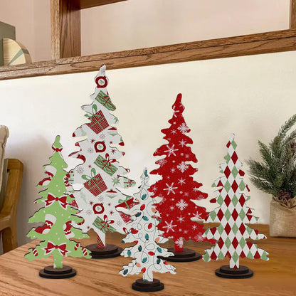 DAZONGE Christmas Decorations - 5PCS Wooden Christmas Tree Tabletop Decor Sign - Rustic Decorative Freestanding Christmas Tree Centerpiece for Home Shelf Mantel