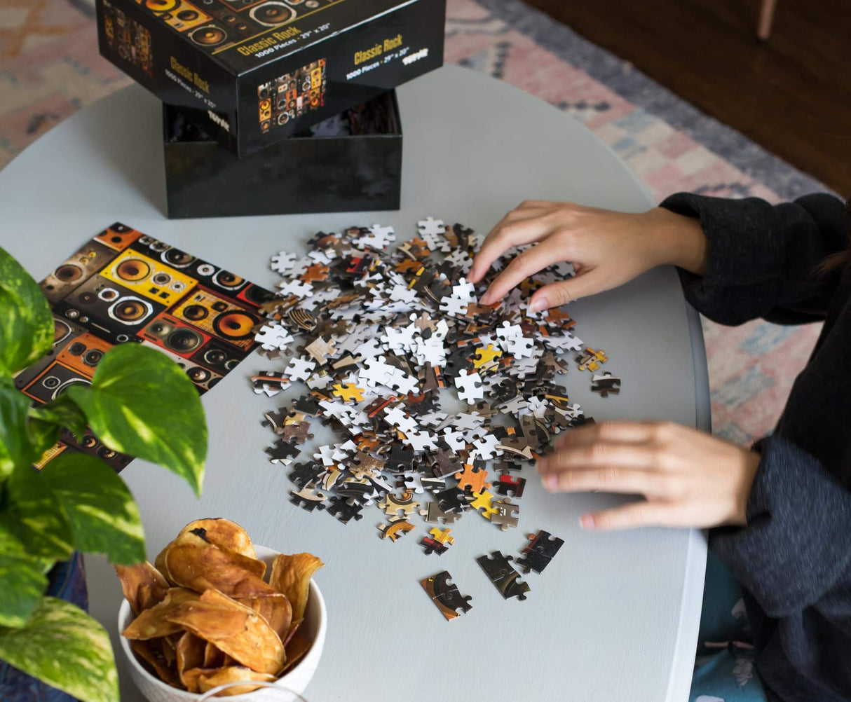Classic Rock Music Puzzle for Adults and Kids | Difficult 1000 Piece Jigsaw Puzzle Toy | Audio Surround Sound Systems Theme | Fun Quarantine Gift | Interactive Brain Teaser Challenge for Game Night Toynk