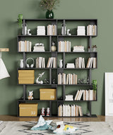 Gadroad 6 Tier Geometric Bookcase, Black Book Shelves, Modern Corner Bookcase Storage Shelf Wood for Bedroom, Living Room, Home Office, Black Gadroad