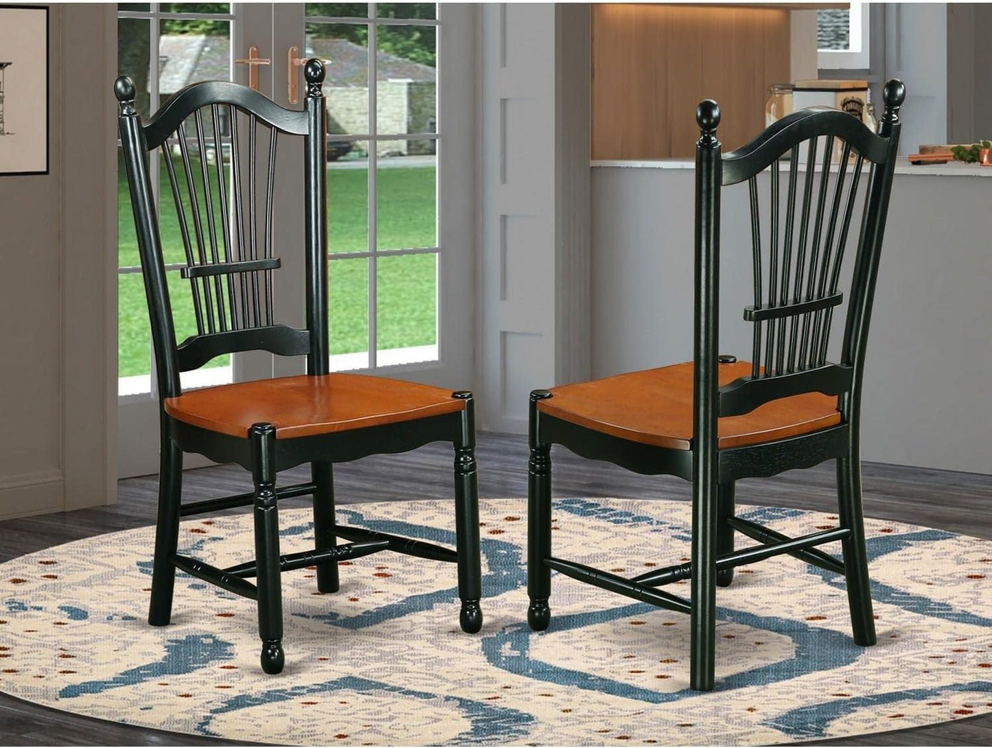 East West Furniture DOC-BCH-W Dover Dining Chairs - Slat Back Wood Seat Kitchen Chairs, Set of 2, Black & Cherry
