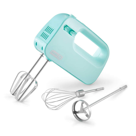 Dash SmartStore™ Deluxe Compact Electric Hand Mixer + Whisk and Milkshake Attachment for Whipping, Mixing Cookies, Brownies, Cakes, Dough, Batters, Meringues & More, 3 Speed, 150-Watt – Aqua DASH