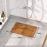 Teak Shower Mat, 21"x14" Wood Bath Mat Non-Slip Bathroom Mat Teak Bath Mats for Bathroom, Wooden Floor Mat Bathroom Mat for Inside, Outdoor or Spa(Small) Kiasthome