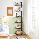 HOOBRO DIY Ladder Shelf, 6-Tier Wooden Wall Mounted Bookshelf, Narrow Bookcase, Display Shelf, Storage Rack, Plant Stand, for Living Room, Bedroom, Study, Balcony, Black BB651CJ01 HOOBRO