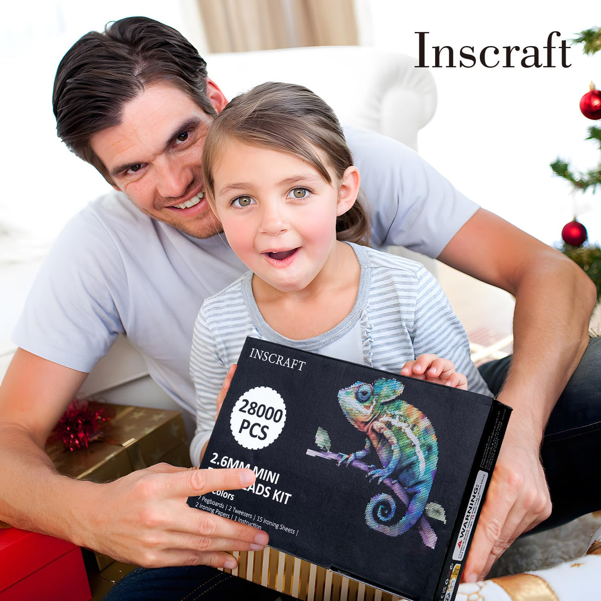 INSCRAFT 28,000 Mini Fuse Beads, 2.6mm 48 Colors Melty Beads with 7 Pegboards 15 Ironing Sheets 2 Tweezers 2 Ironing Papers & 6 Chain Accessories INSCRAFT