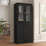 BOMETAO 71" Tall Kitchen Pantry Cabinet, Kitchen Storage Cabinet with Glass Doors and Adjustable Shelves, Wood Food Pantry Cabinet, Freestanding Cupboard for Kitchen, Dining Room, Black BOMETAO