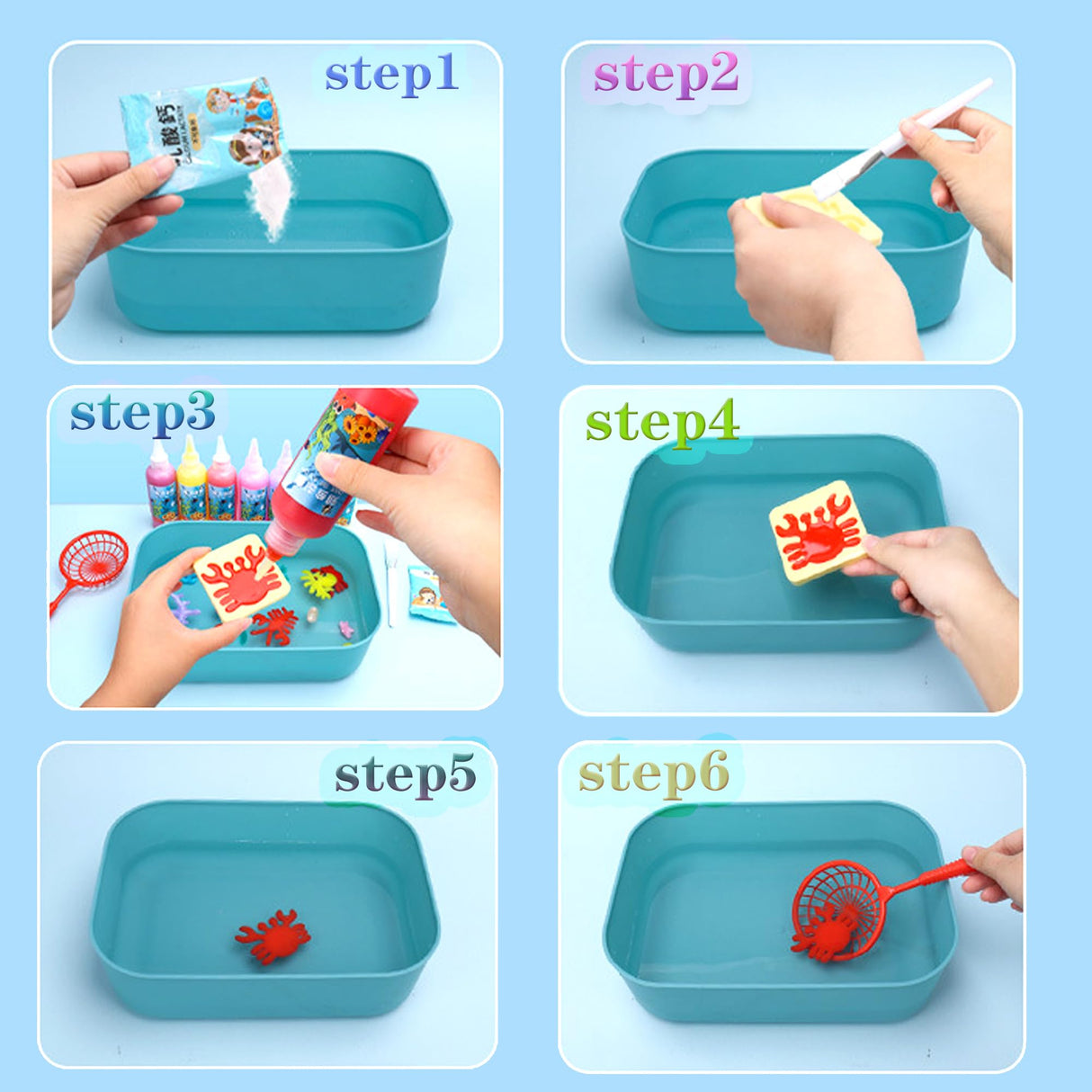 HFCHUPIN Magic Water Elf Toy Kit, Water Gel Kit with 6 Magic Gels,2 Bottles Ofluminous Gel 8 Sea Creature Molds. Birthday Gifts, Party Favors, Arts & Crafts DIY Kits for Kids HFCHUPIN