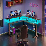 Rolanstar Standing Desk L Shaped with LED Light and Power Outlet, Electric Height Adjustable Desk with Monitor Stand, Carbon Fiber Rolanstar