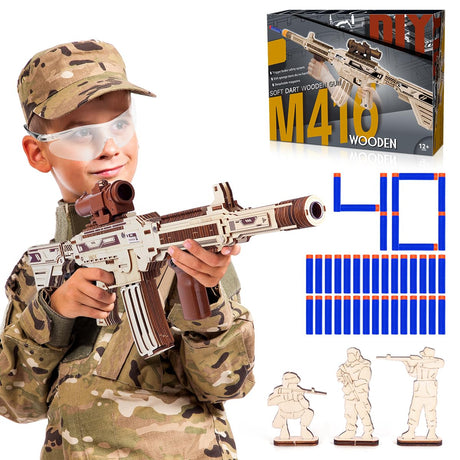 VATOS Wooden Gun Puzzles, 3D Wooden Puzzles Gun for Adult with Foam Soft Bullet, Electric Wooden M416 Model Rifle Puzzle Toy Guns, Wood Puzzles DIY Building Kits for Adult Christmas Birthday Gift VATOS