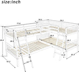MERITLINE L-Shaped Quad Bunk Bed, Four Bunk Bed Twin Over Twin with Angle Ladder,Wooden Corner 4 Bed Bunk Bed for Kids, Teens, Adults, No Box Spring Needed (Twin, Grey) MERITLINE