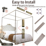 VELSKUD Canopy Bed Frame, Thicken Stainless Steel Bed Canopy Frame, Bed Post Poles 4 Corner Canopy for Metal Bed Mosquito Bed Poles Canopy Frame VELSKUD