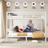 HKOLIE Queen Over Queen Bunk Bed, Metal Bunk Bed Frame Heavy Duty Bunk Beds Loft Bed Frame with Ladder and Guardrail Metal Slats No Box Spring Required for Adults Teens, White HKOLIE