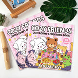 Cozy Friends: Coloring Book for Adults and Teens Featuring Super Cute Animal Characters with Easy and Simple Big Designs for Relaxation (Thick Lined Bold & Easy Coloring) Tesitehi