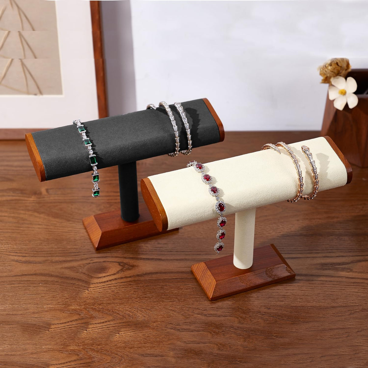 Oirlv Solid Wood T-Bar Watch Display Stand Jewelry Organizer Holder for Watch Bracelet Countertop Table Top Jewelry Tower(Grey) Oirlv