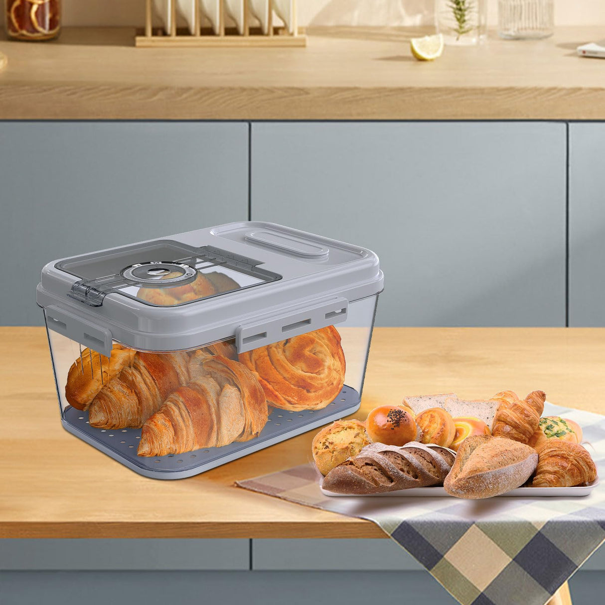 ANYPROLUS Bread Box for Homemade Bread, Time Recording Bread Containers Storage Airtight Loaf, Bread Storage Container Bread Keeper with Lid, Bread Box for Kitchen Countertop, Grey ANYPROLUS