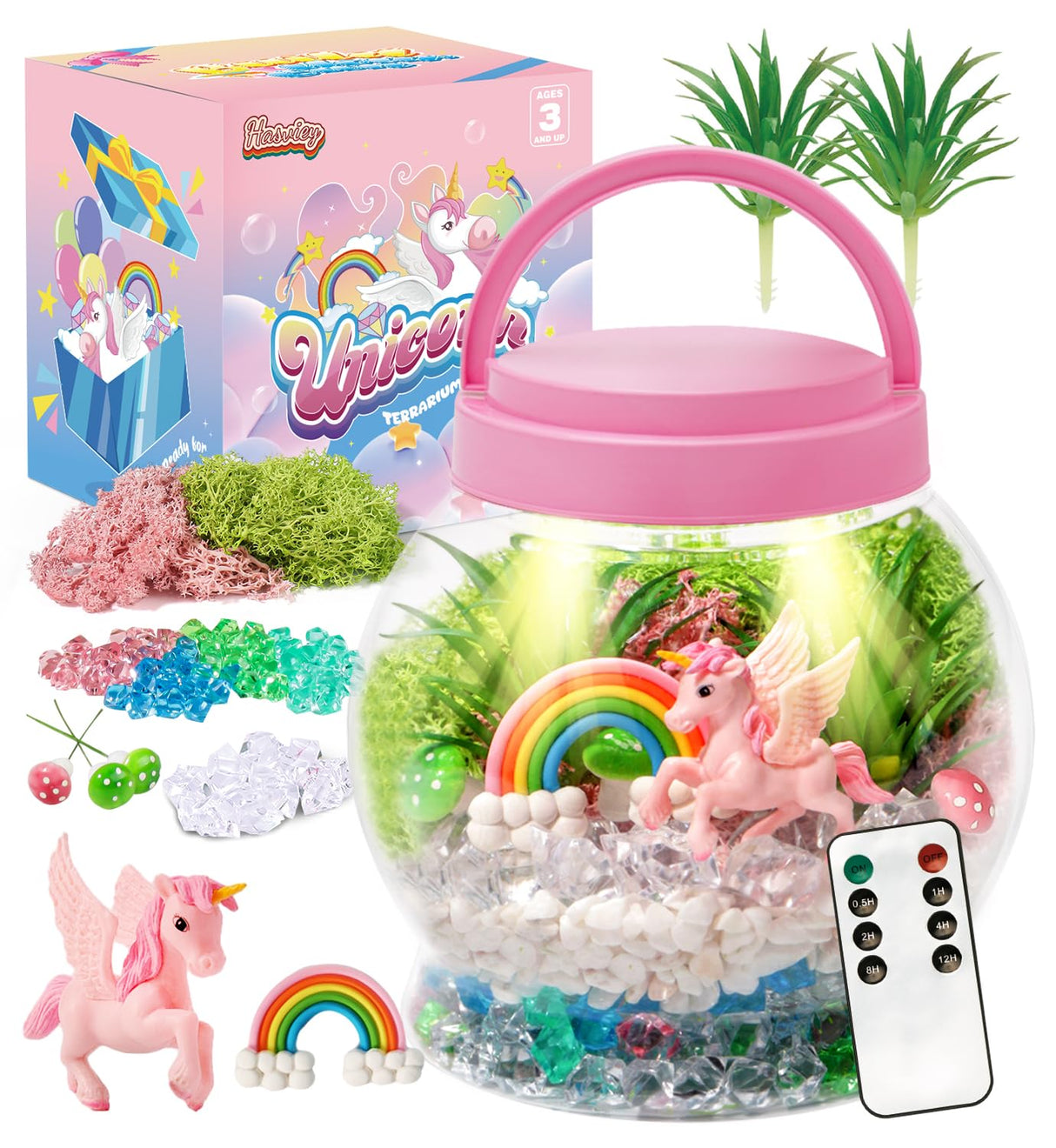 Hasviey Terrarium Kit for Kids, Light Up Unicorn Toys for Girls 6-8, DIY Kids Arts and Crafts Kit with Remote Control, Preschool Learning & Education Science Kits & Toys, Gift Ideas for Birthday Xmas Hasviey