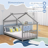 KOMFOTT Grey Twin House Bed Frame for Kids - Low Profile Montessori Tent Bed with Roof & Safety Design KOMFOTT