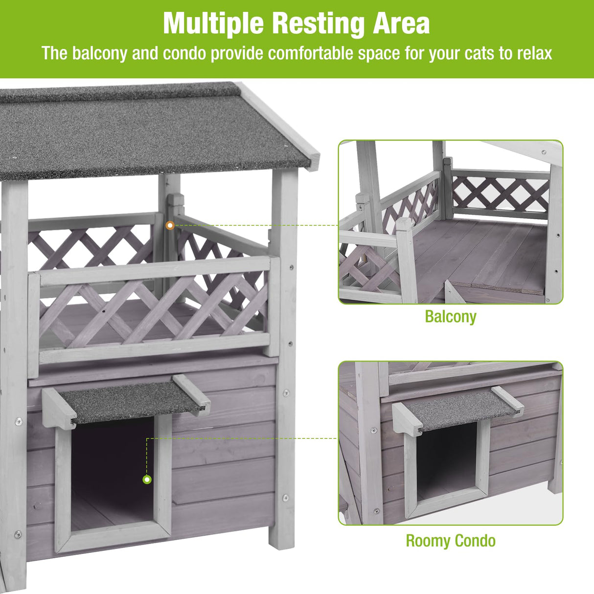 GUTINNEEN Cat House Outdoor Weatheproof Feral Cat Shelter Wooden Cat Condos for Winter Large Balcony GUTINNEEN