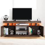 HOMMPA LED Lift Top Coffee Table and TV Stand Set of 2,Modern LED Entertainment Center with Power Outlets for up to 65" TV, Coffee Table with Hidden Compartment & 2 Open Shelve Walnut HOMMPA