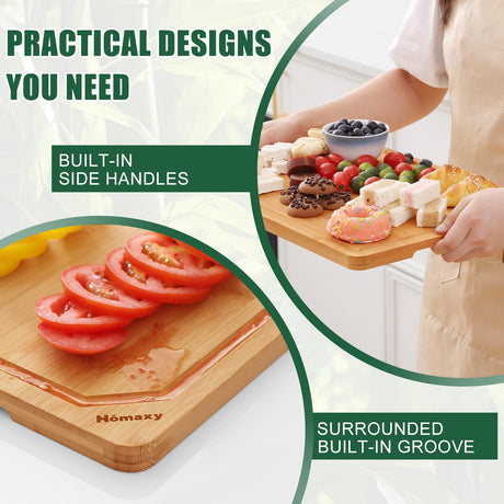 Homaxy Extra Large Organic Bamboo Cutting Boards for Kitchen, 18"x12" Wooden XL Cutting Board with Juice Groove and Handles, Charcuterie Butcher Block Wood Serving & Chopping Board - Pre Oiled Homaxy