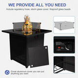 Ophelian 8 Piece Patio Furniture Set with Fire Pit Table, Wicker Outdoor Sectional Furniture, Outside Rattan Patio Couch Sets for Backyard, Garden, Deck (Brown/Blue) Ophelian