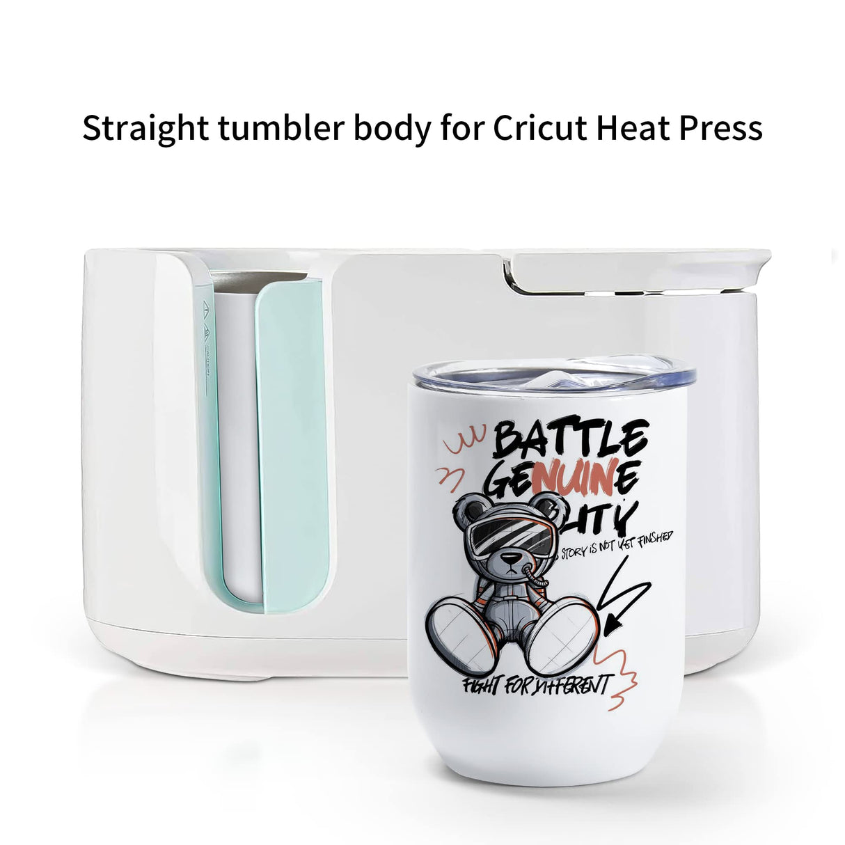 AGH 12 oz Sublimation Wine Tumblers Blanks, 4PCS Straight Stainless Steel Insulated Mug for Full Wrap Heat Transfer, Spill-proof Sliding Lid Stainless Steel Straw for Coffee Cocktails Drinks AGH