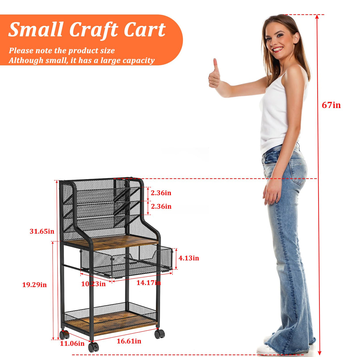Small Rolling Utility Cart with Drawer, Metal Craft Storage Cart with Lockable Wheel, Versatile Art Organizer with 6 Tiers & Removable Dividers for Drawing Room, Store Paint & Artifact, Patent Pending Jakyitvi